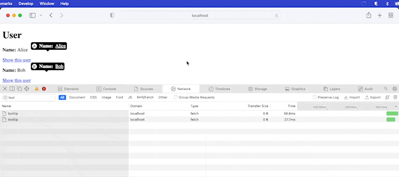 Displaying the frame will load the tooltip once it's in the viewport.