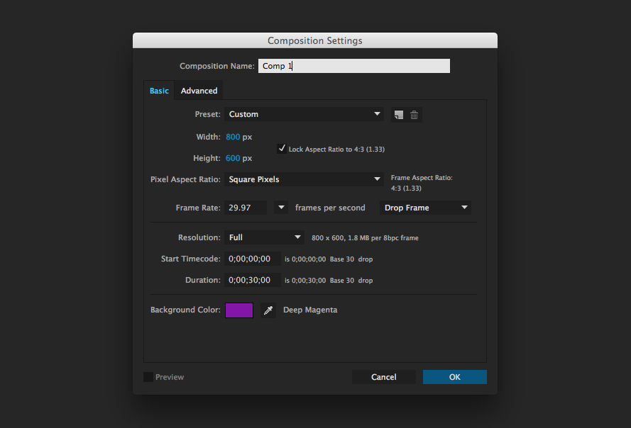 Composition Settings