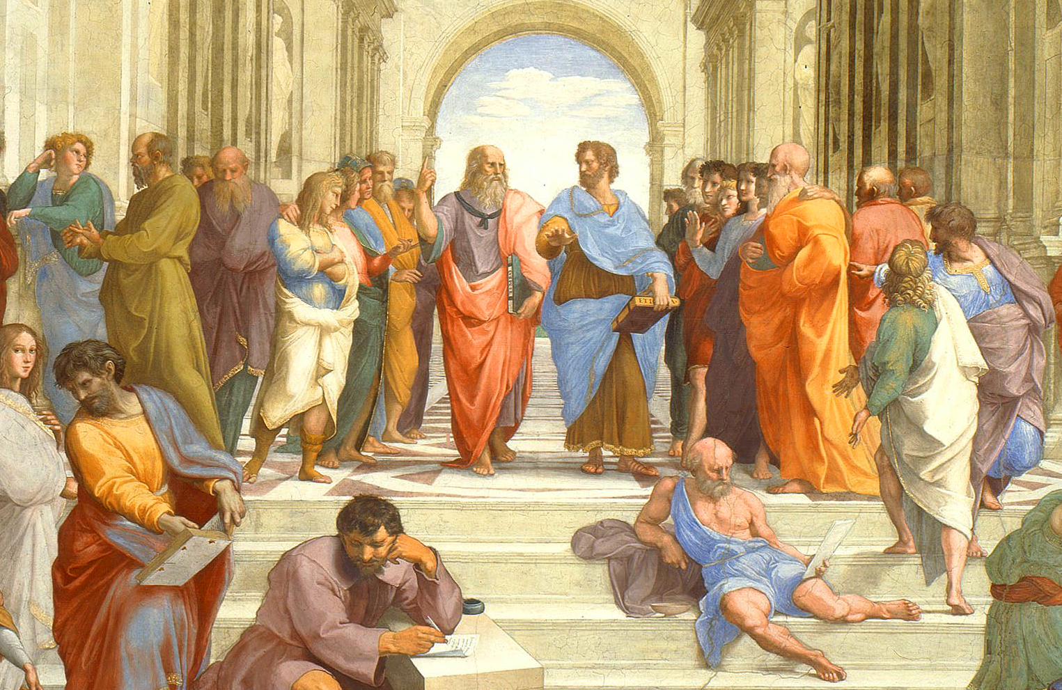 Fresco showing Greek philosophers talking together