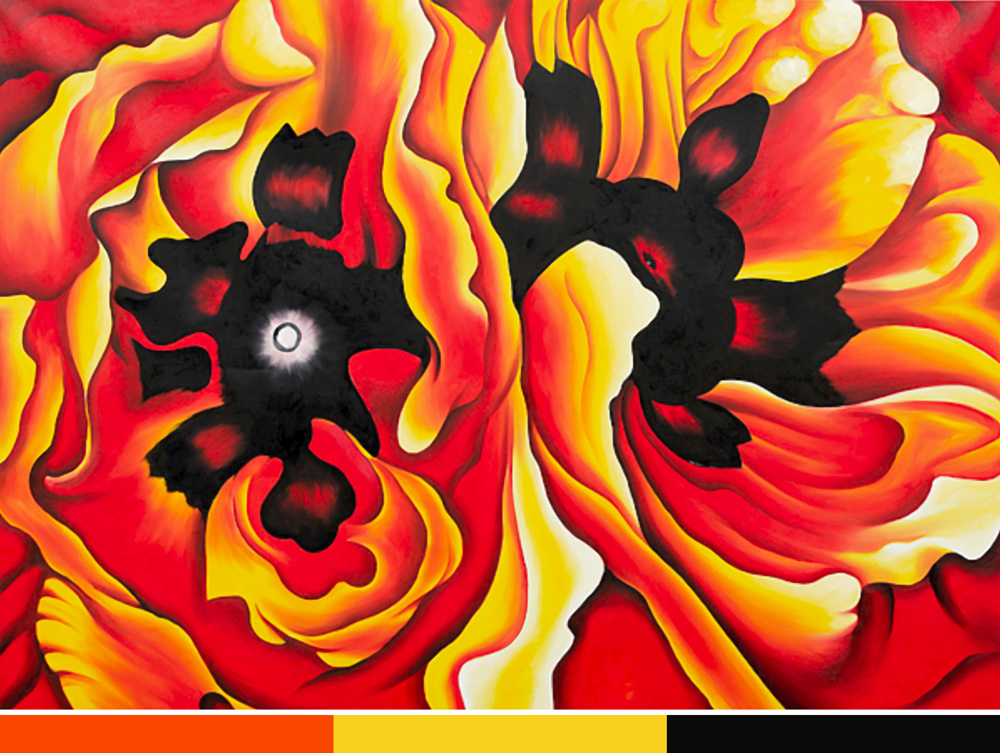 Georgia O'Keefe creates great depth using only tints of orange with
  black – energetic, active