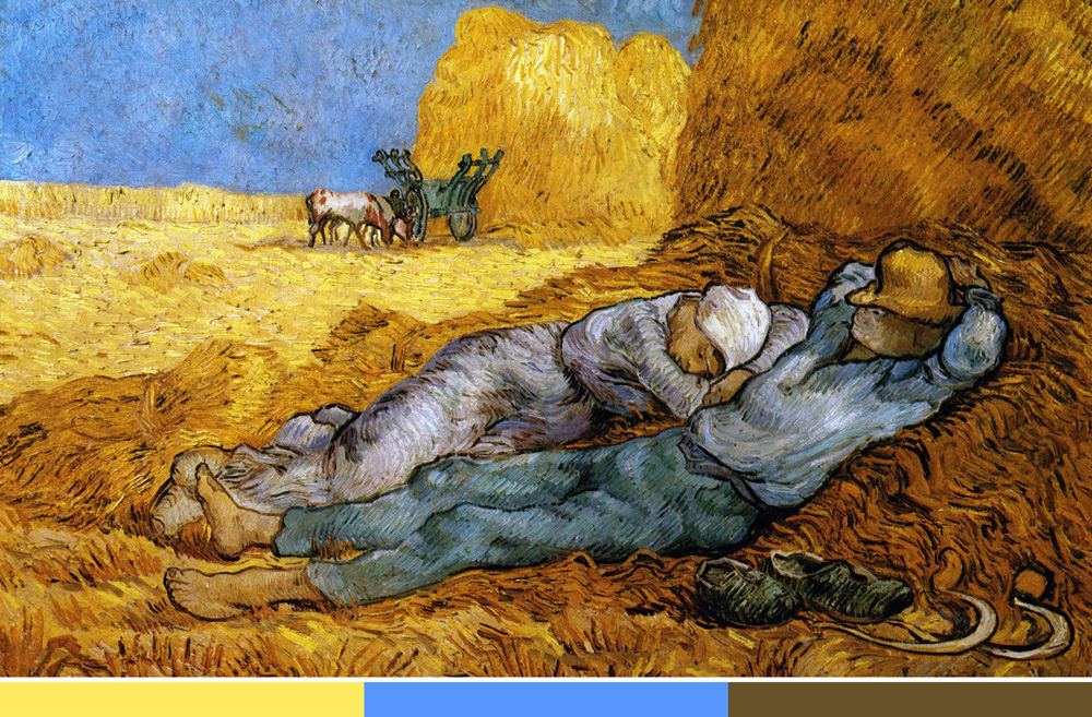 Van Gogh creates three distinct planes with a cool blue and a warm
  yellow – cozy, earthy