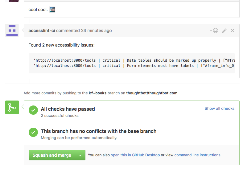 Screenshot of a comment by accesslint-ci on a GitHub pull request