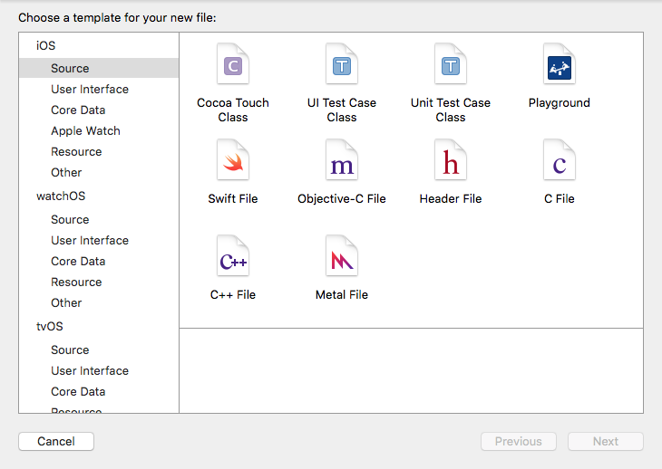 Xcode's iOS Source templates