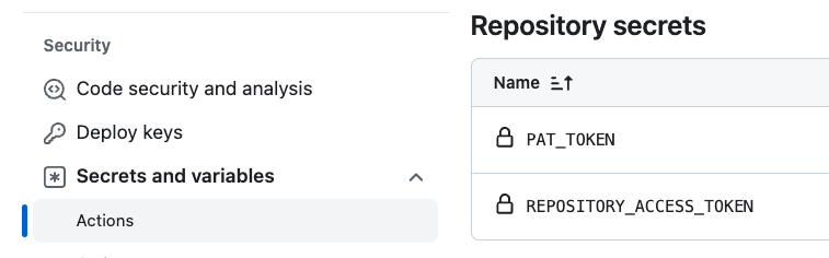 Adding secrets to a GitHub actions on a repository