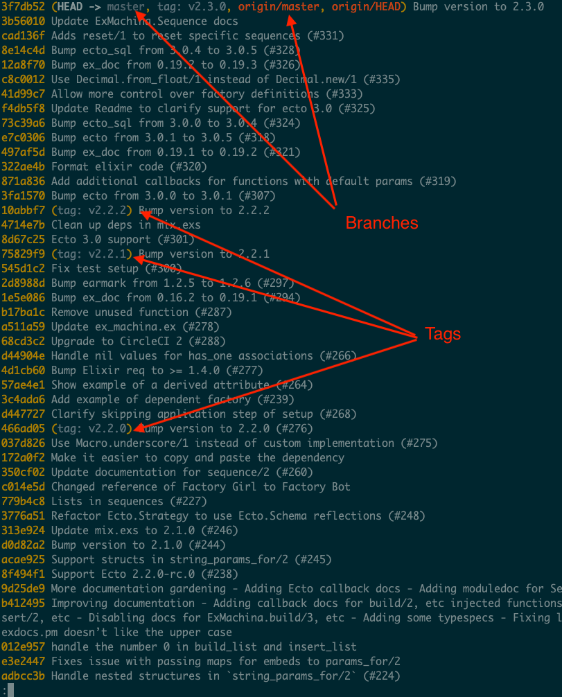 git log --oneline --decorate output