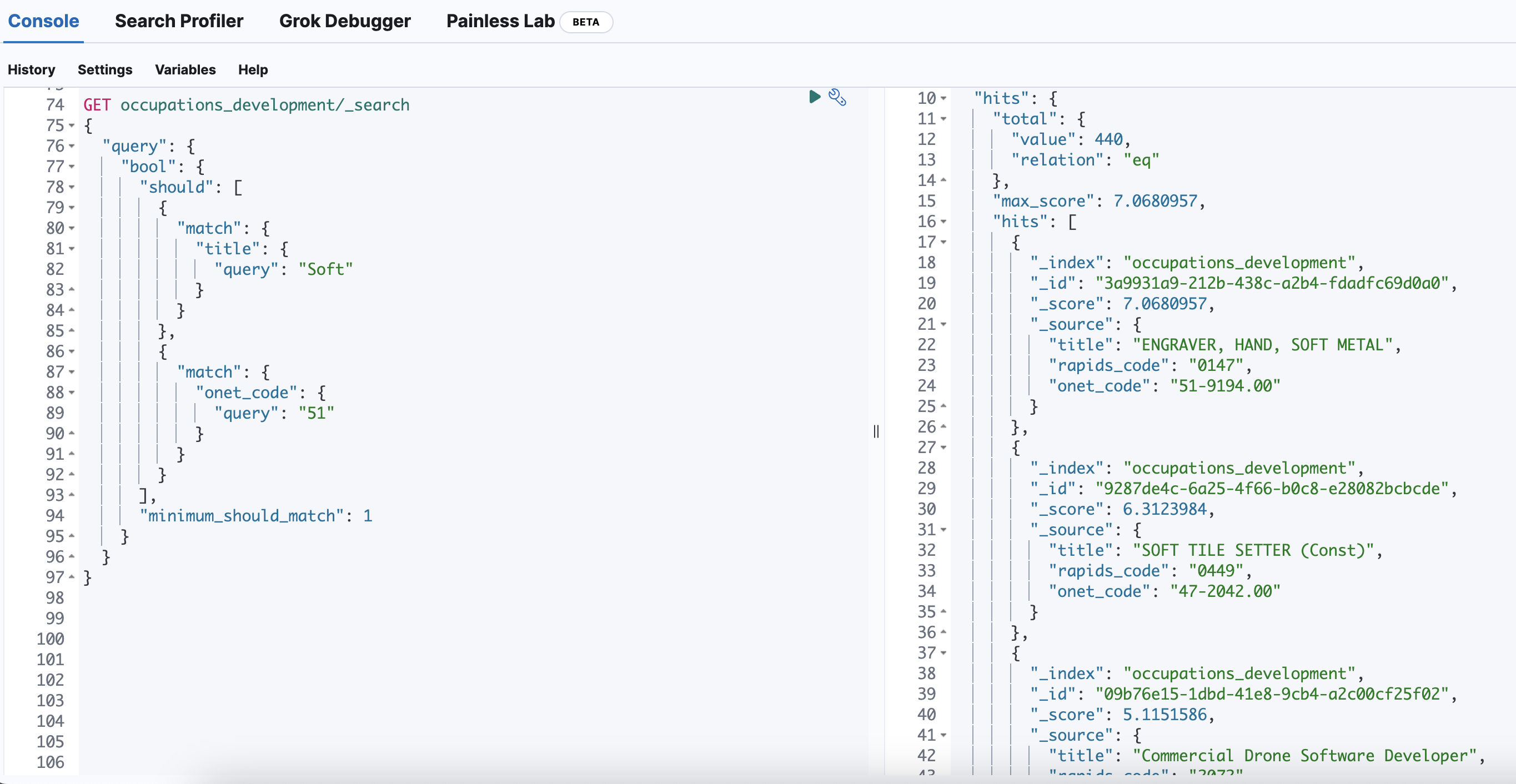 Kibana dev console complex query