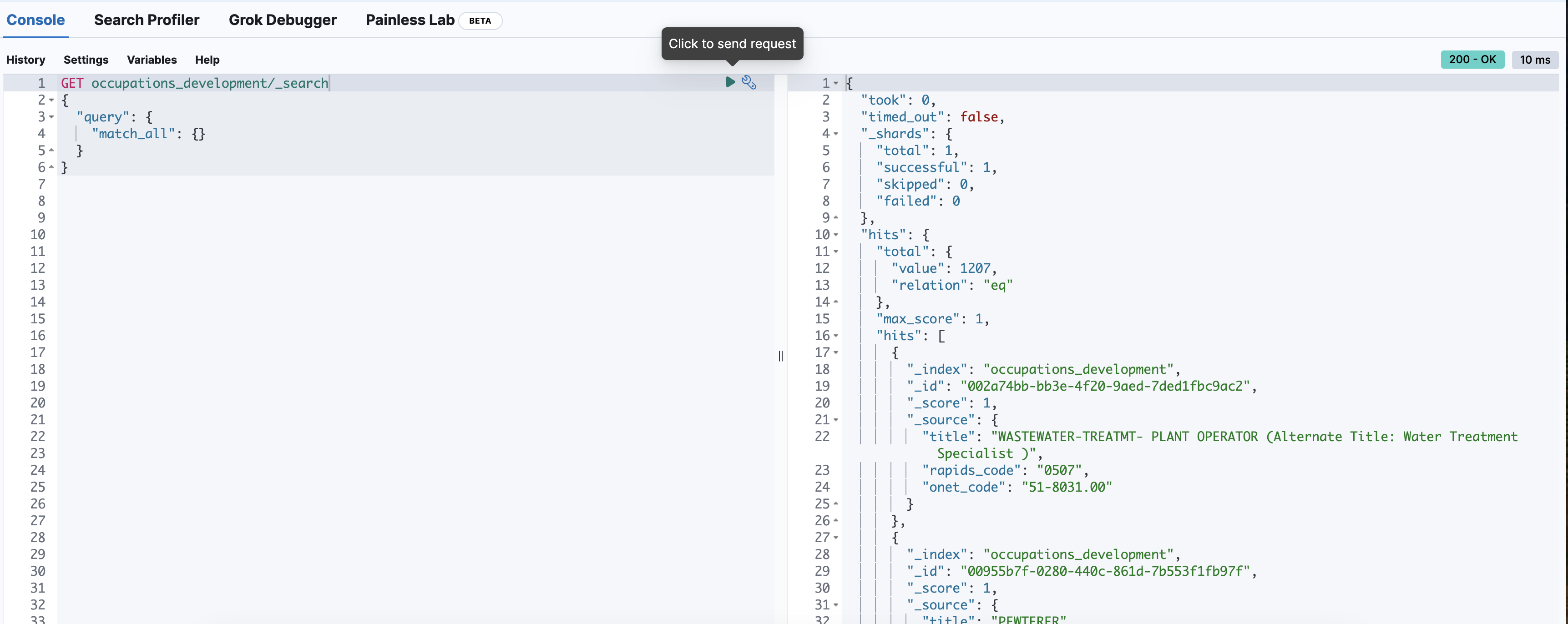 Kibana dev console basic query