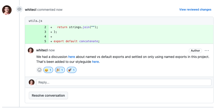 We had a discussion here about named vs default exports and settled on only using named exports in this project. That’s been added to our styleguide here.