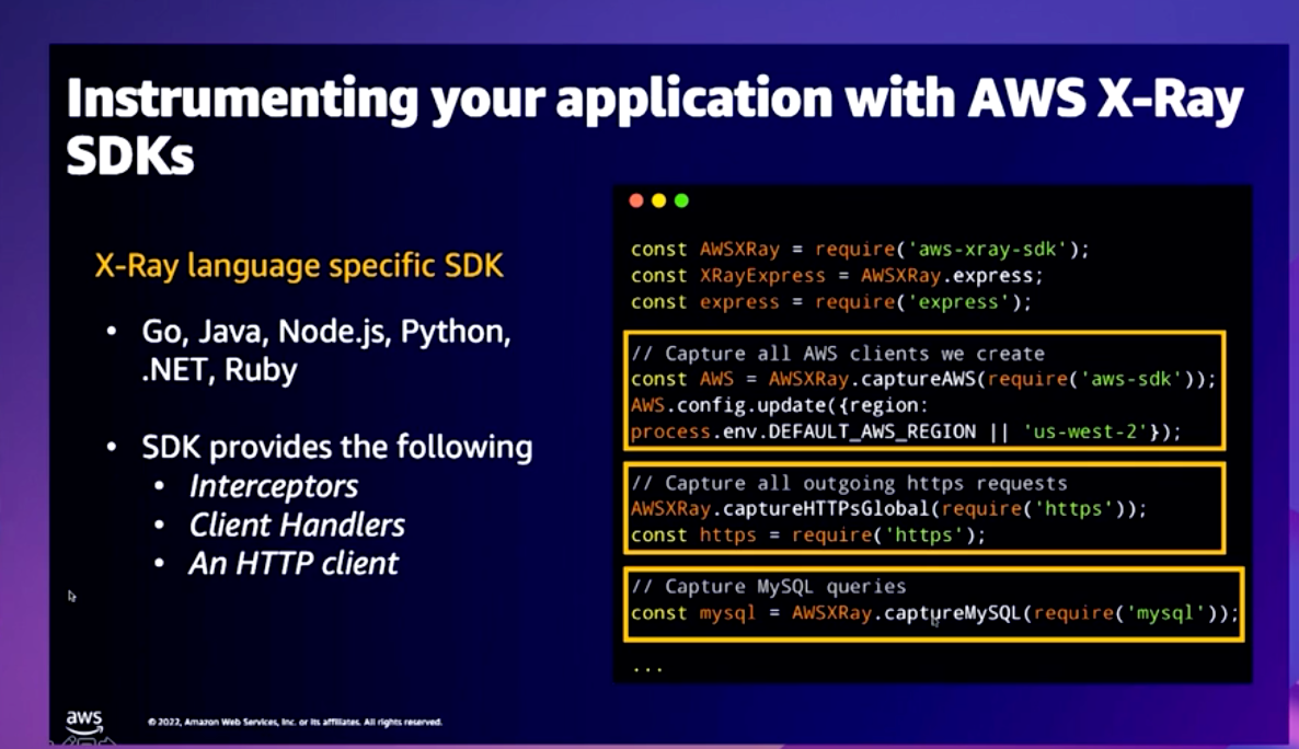 AWS XRAY language specific sdks