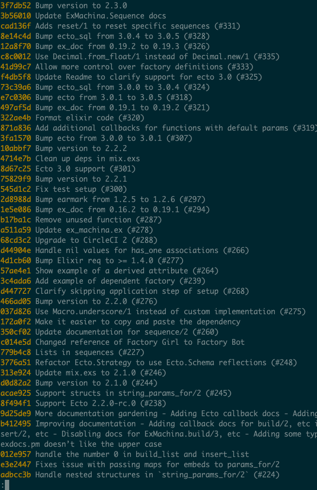 git log --oneline output